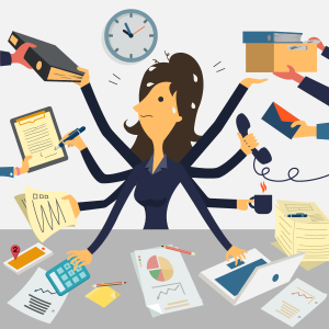Real estate agent with many hands doing many tasks at once